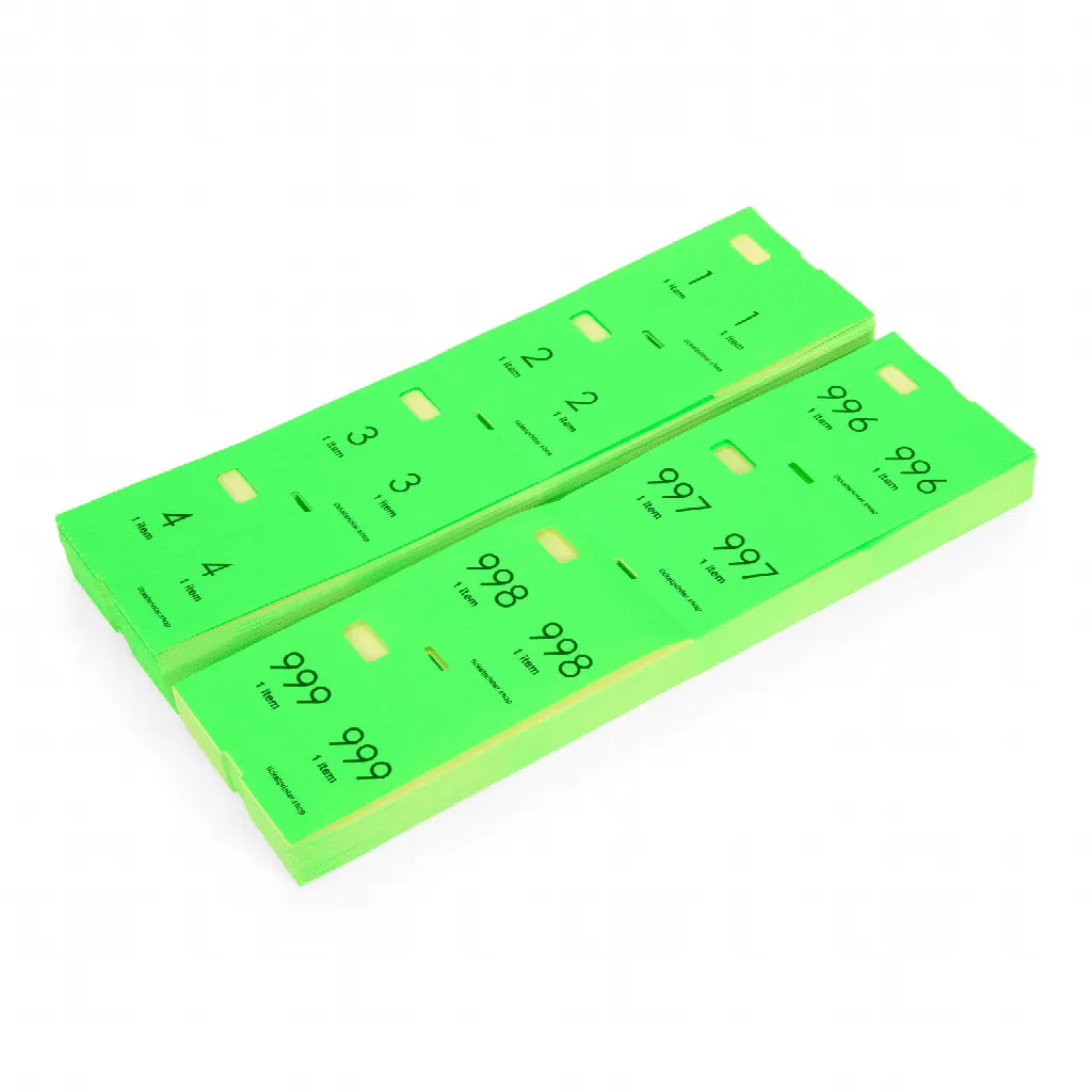1000 tickets de guardarropa preimpresos, de color verde fluorescente
