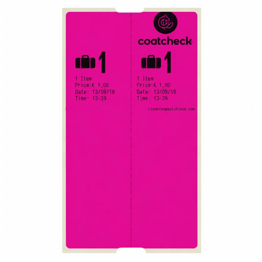 Etiquetas para equipaje CoatCheck, 14×160 tickets, rosa