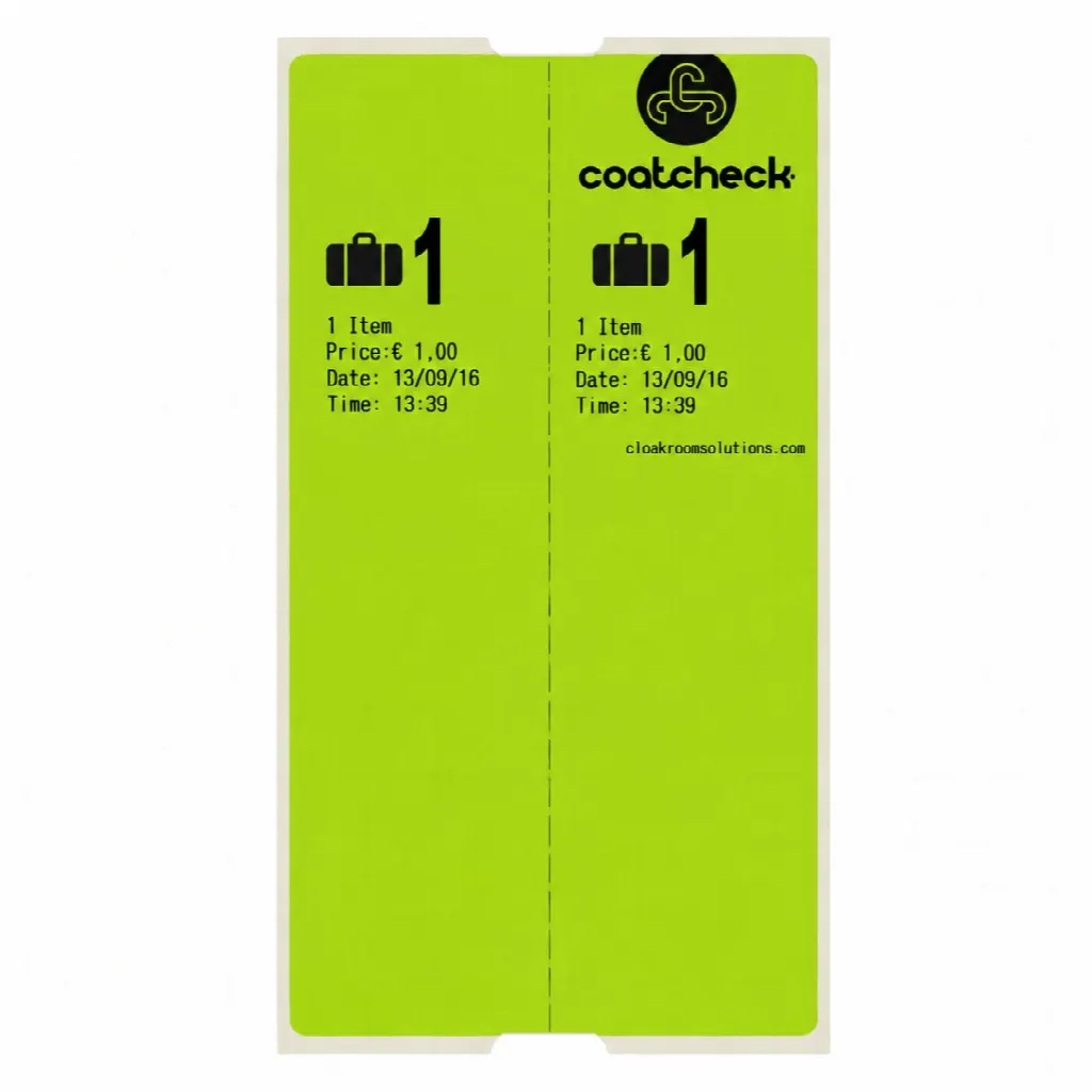 Etiquetas para equipaje CoatCheck, 14×160 tickets, verde