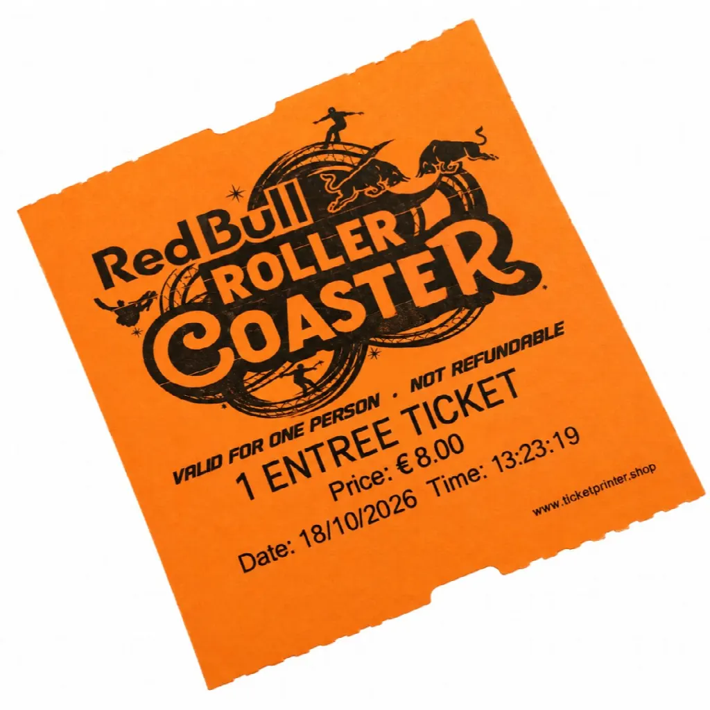 Coatcheck roll, ‘economy’ entrance tickets without control strip, 14 x 550 tickets, orange