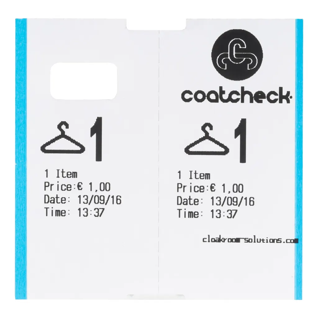 Tickets de guardarropa CoatCheck, 14 rollos x 325 tickets, blancos con borde azul | LMS07