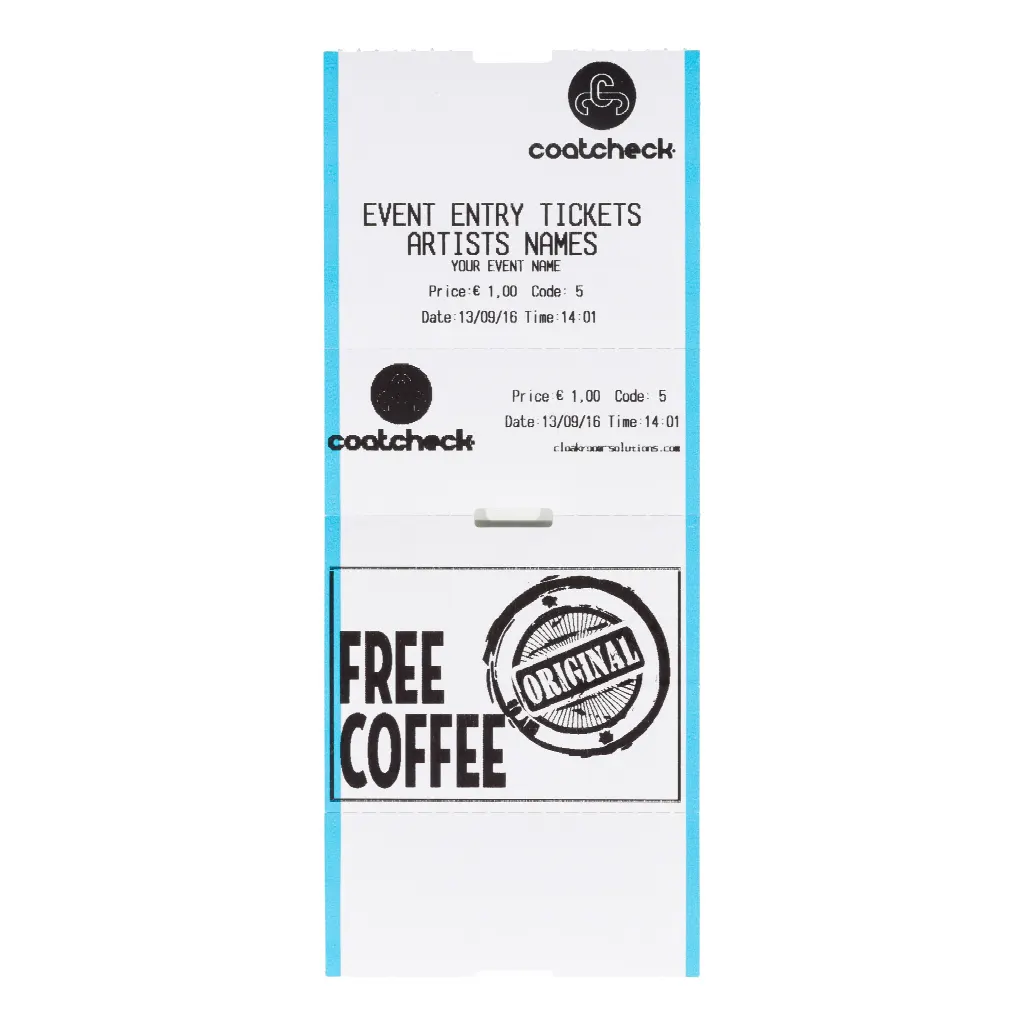 Rollos de entradas CoatCheck con resguardo de control, 14 x 260 entradas, blancas y azules | LMS810