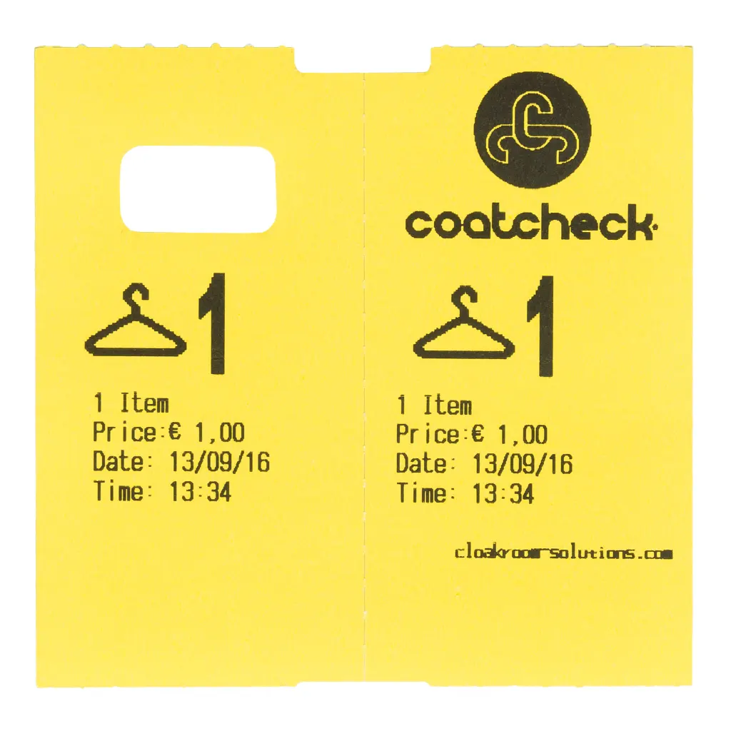 Tickets de guardarropa Coatcheck, 14 rollos x 325 tickets, amarillos