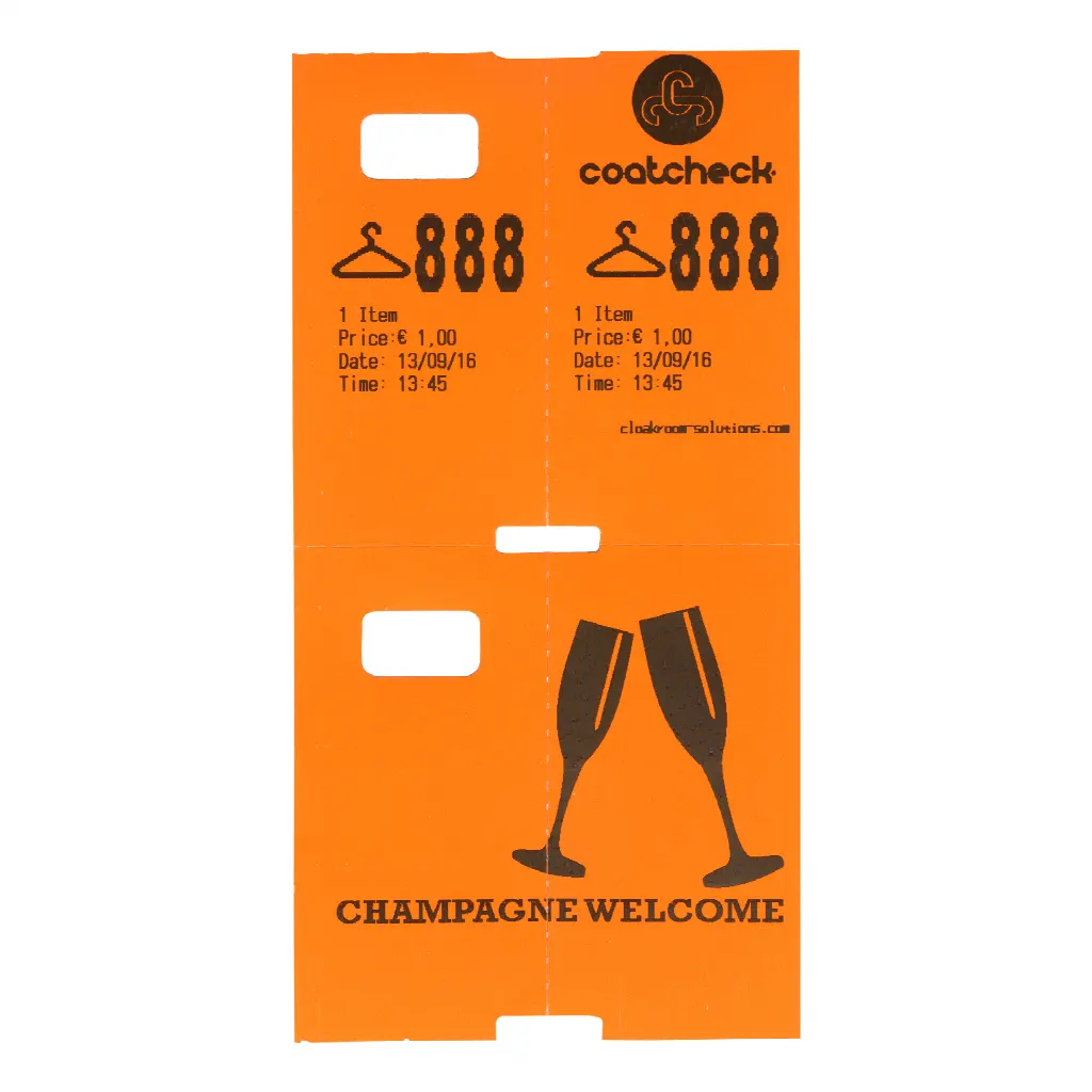 Tickets de guardarropa Coatcheck, 14 rollos x 325 tickets, naranjas