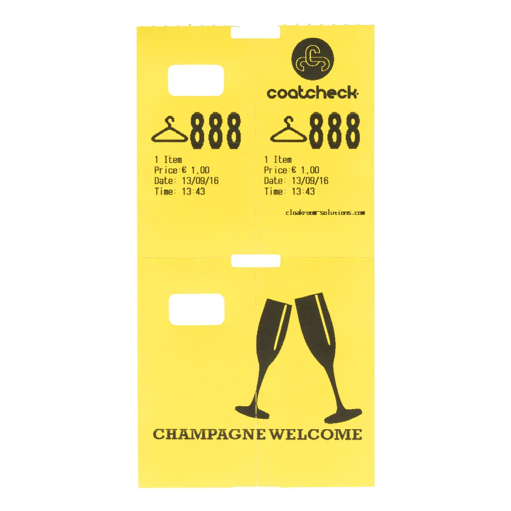 Tickets de guardarropa Coatcheck, 14 rollos x 325 tickets, amarillos