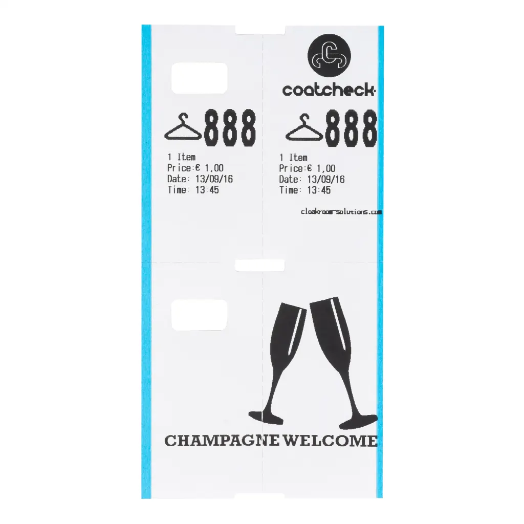 Tickets de guardarropa CoatCheck, 14 rollos x 325 tickets, blancos con borde azul | LMS07